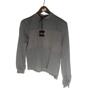 Poof New York Womens Grey Mock Neck Mixed Media Mesh Long Sleeve Top Size M